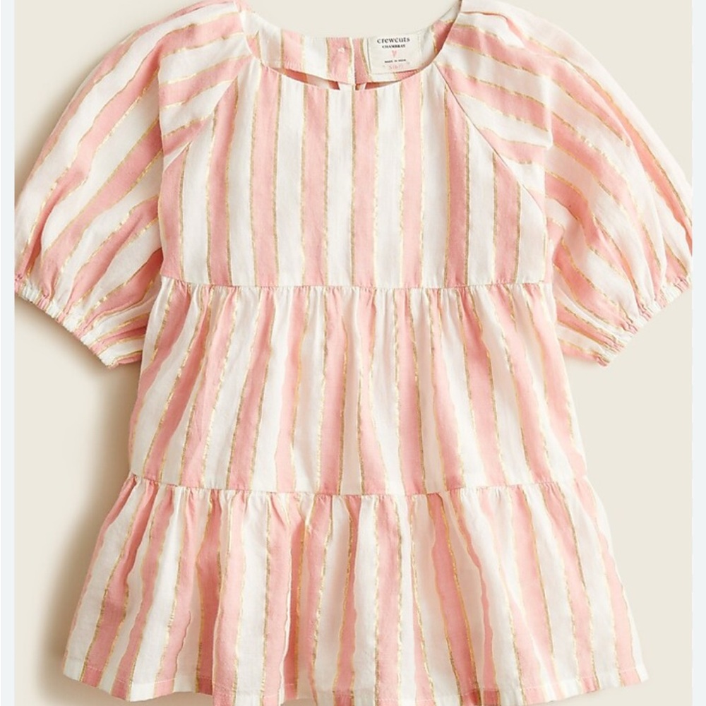 Crewcuts Puffed Sleeve Tiered Top ‘Sparkle Stripe’